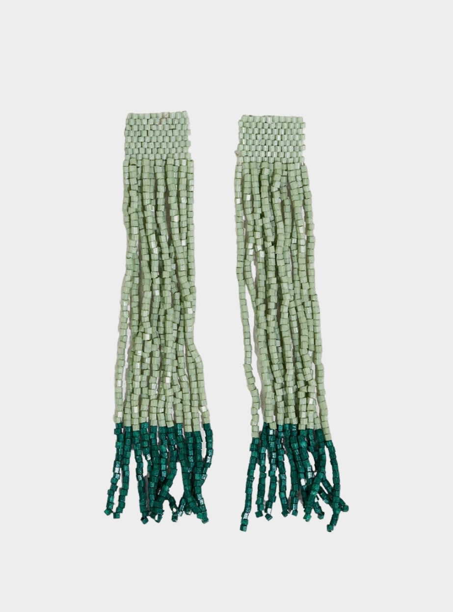 Ila Thick Stripe Mixed Luxe Beads Fringe Earrings - Mint/Evergreen
