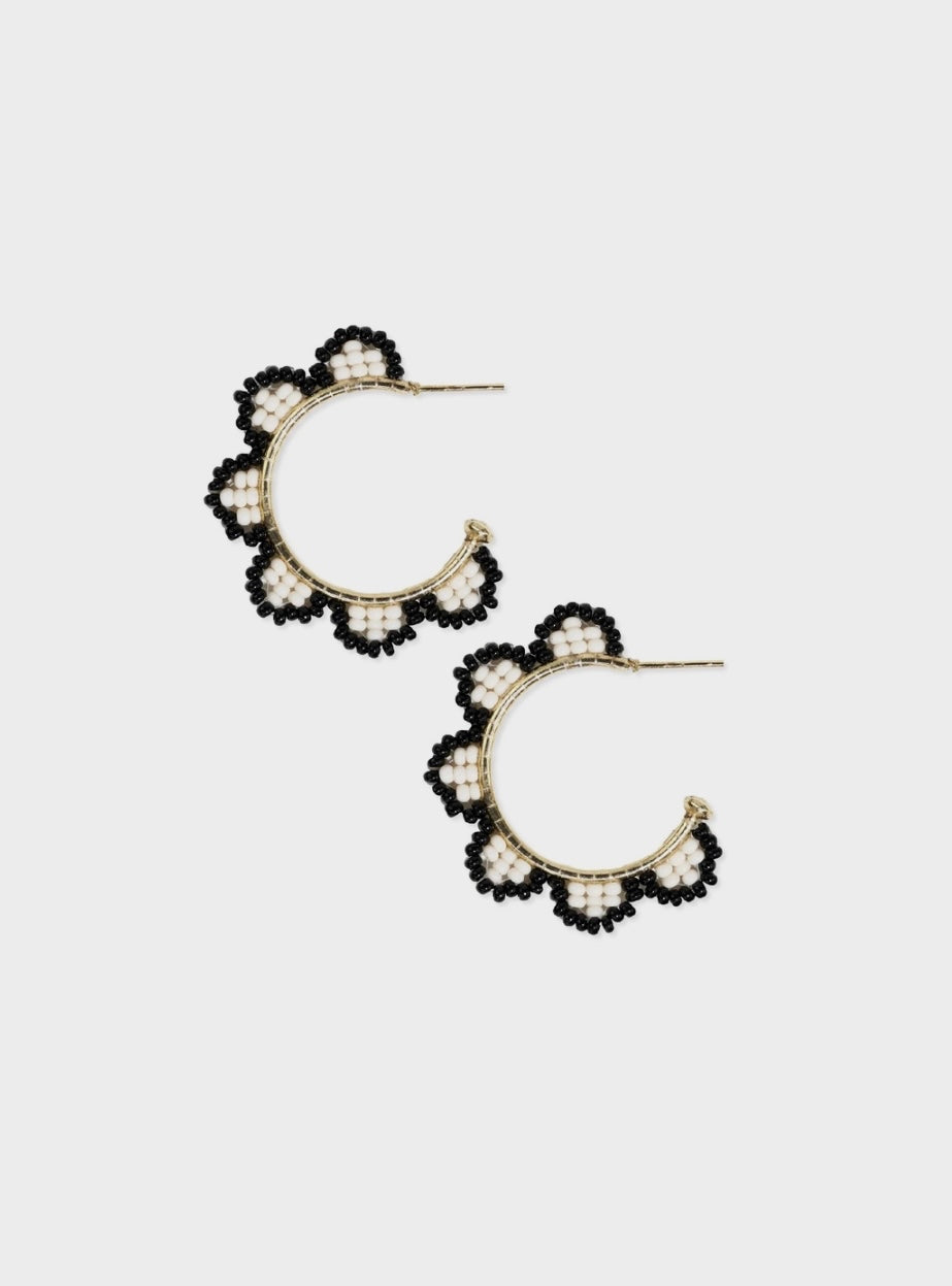 Luna Beaded Scalloped Gold Hoop - Black/White