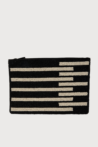 Half Stripe Black/White Beaded Clutch
