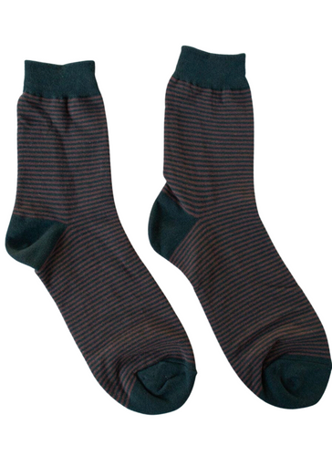 UNISEX Thin Stripe Socks - Dark Peacock/Brown
