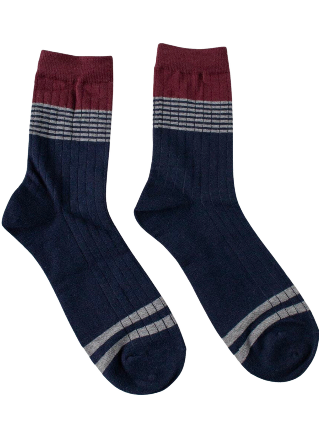 UNISEX Colour Block/Stripe - Wine/Navy