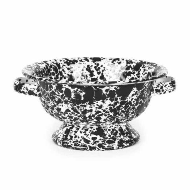 Splatter Enamel Berry Colander - Black + White