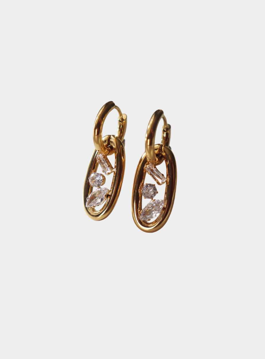 Flo Oval Drop Hoop Earrings - Gold