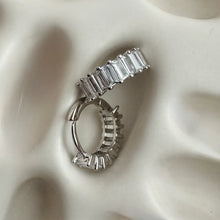 Lila Rectangle Stones Huggies- Silver