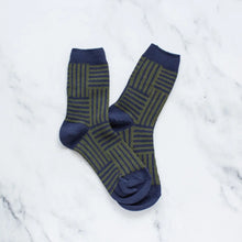 Woven Line Pattern Socks - Navy/Olive