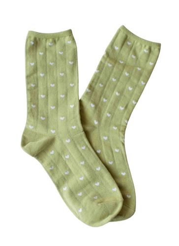 Mini Heart Crew Socks - Sage