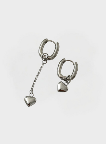 Heart Charm Hoops- Silver