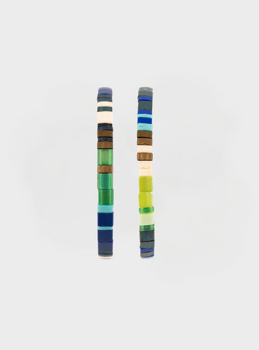 Handmade Bead Stretch Bracelet Set (2) - Green Denim