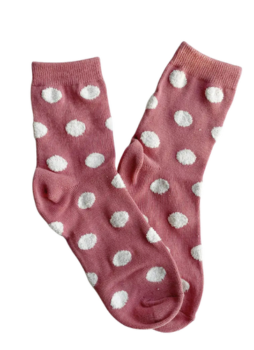 Polka Dots Puff Socks - Pink/Cream