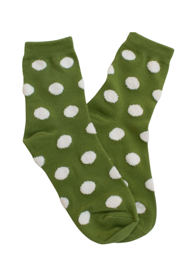 Polka Dots Puff Socks - Olive/Cream