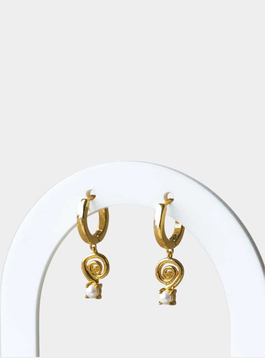 Spiral Pearl Earrings - Gold