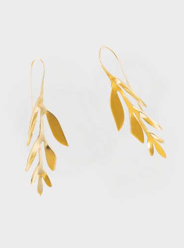Zoe Leaf Threader Earrings - Brass