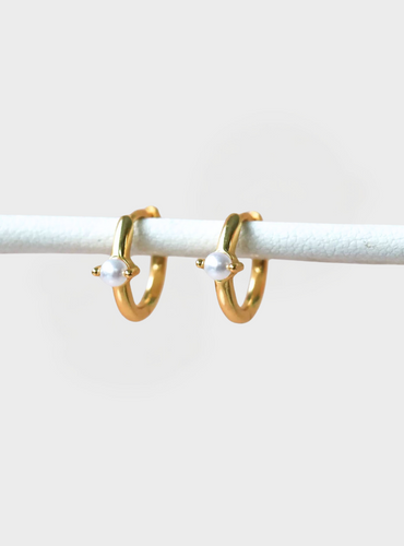 Earla Pearl Huggie Hoops - Gold