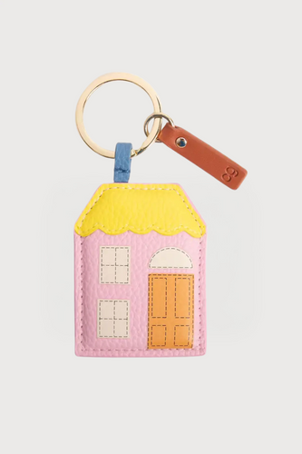 Pink + Yellow House Bag Charm / Keychain