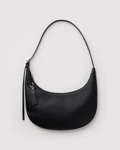 Medium Recycled Leather Flat Crescent - Black