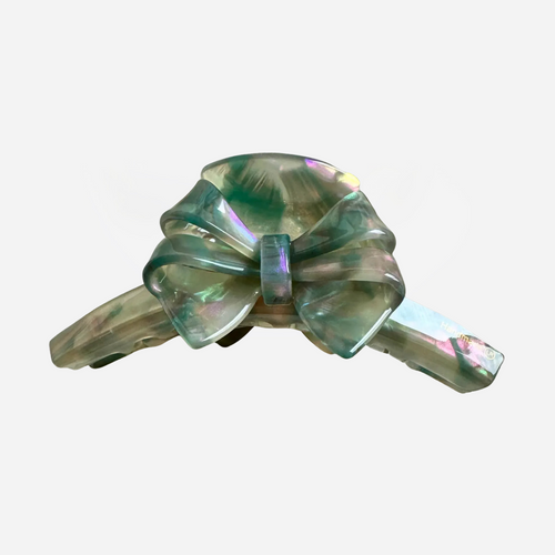 Cellulose Acetate Bow Hair Claw Clip - Green Multi