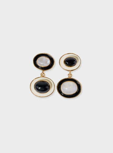 Betty Semi-Precious Mixed Stone And Enamel Drop Earrings - Black/White