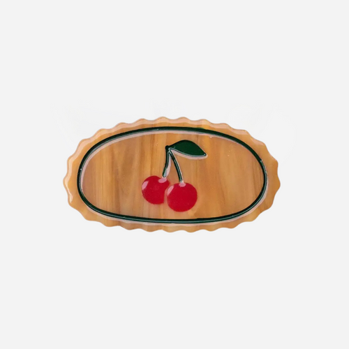 Eco-friendly Acetate Cherry Hair Clip - Cognac Woodgrain