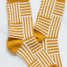 Woven Line Pattern Socks - Mustard/Ivory