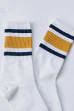 Unisex Athletic Stripe Crew Socks - Navy/Mustard