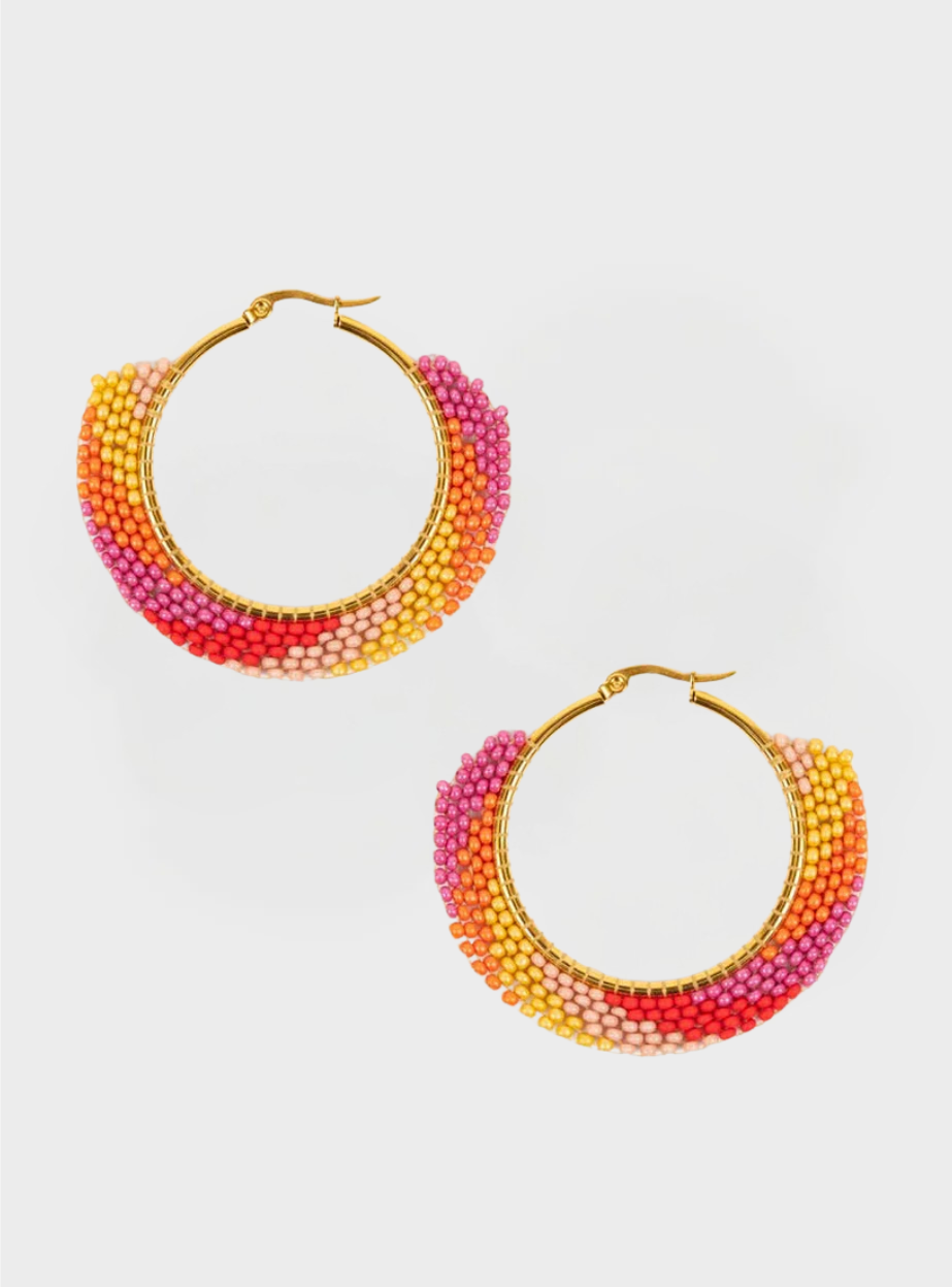 Swirl Beaded Hoop Earrings - Sunset