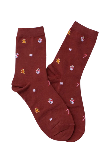 Holiday Treats Socks - Burgundy