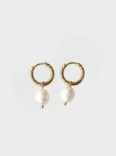 Twisted Hoop Pearl Earrings - Gold