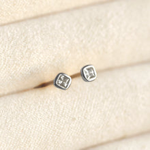 Mini Square Bezel Stud Earrings - Silver