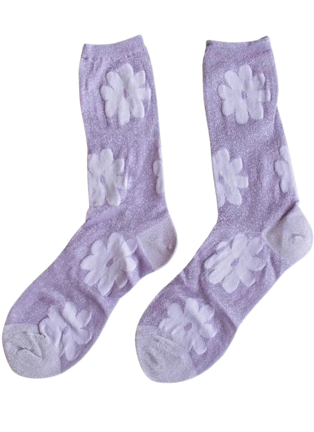 Vintage Glitter Flower Socks - Lilac