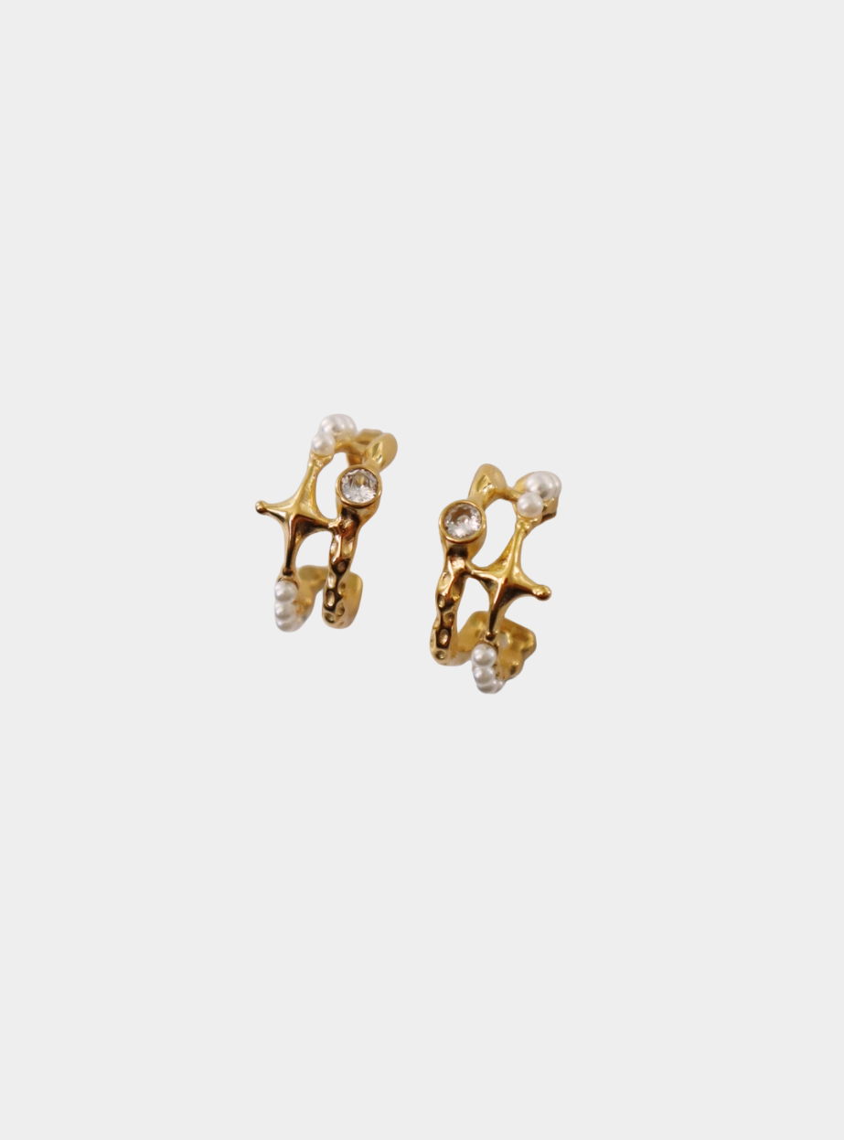 Vesper Pearl Star Double Hoop Earrings - Gold