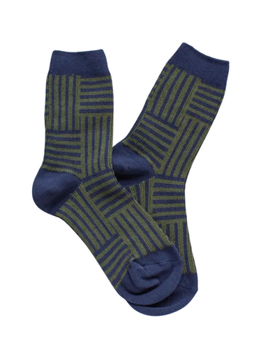 Woven Line Pattern Socks - Navy/Olive