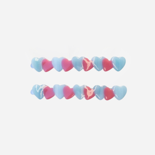 Eco Acetate Heart Hair Pins - Set of 2 - Blue/Pink