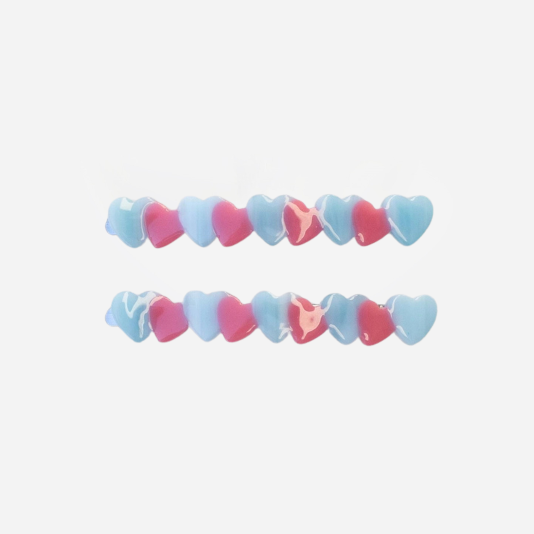 Eco Acetate Heart Hair Pins - Set of 2 - Blue/Pink