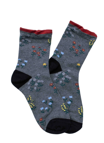 Penny Floral Socks - Charcoal