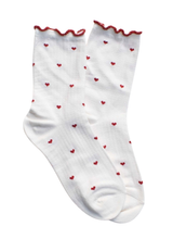 Mini Heart Ruffle Socks - Ivory/Red