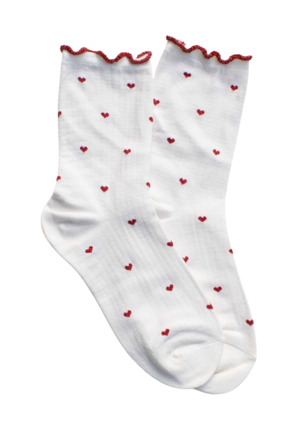 Mini Heart Ruffle Socks - Ivory/Red