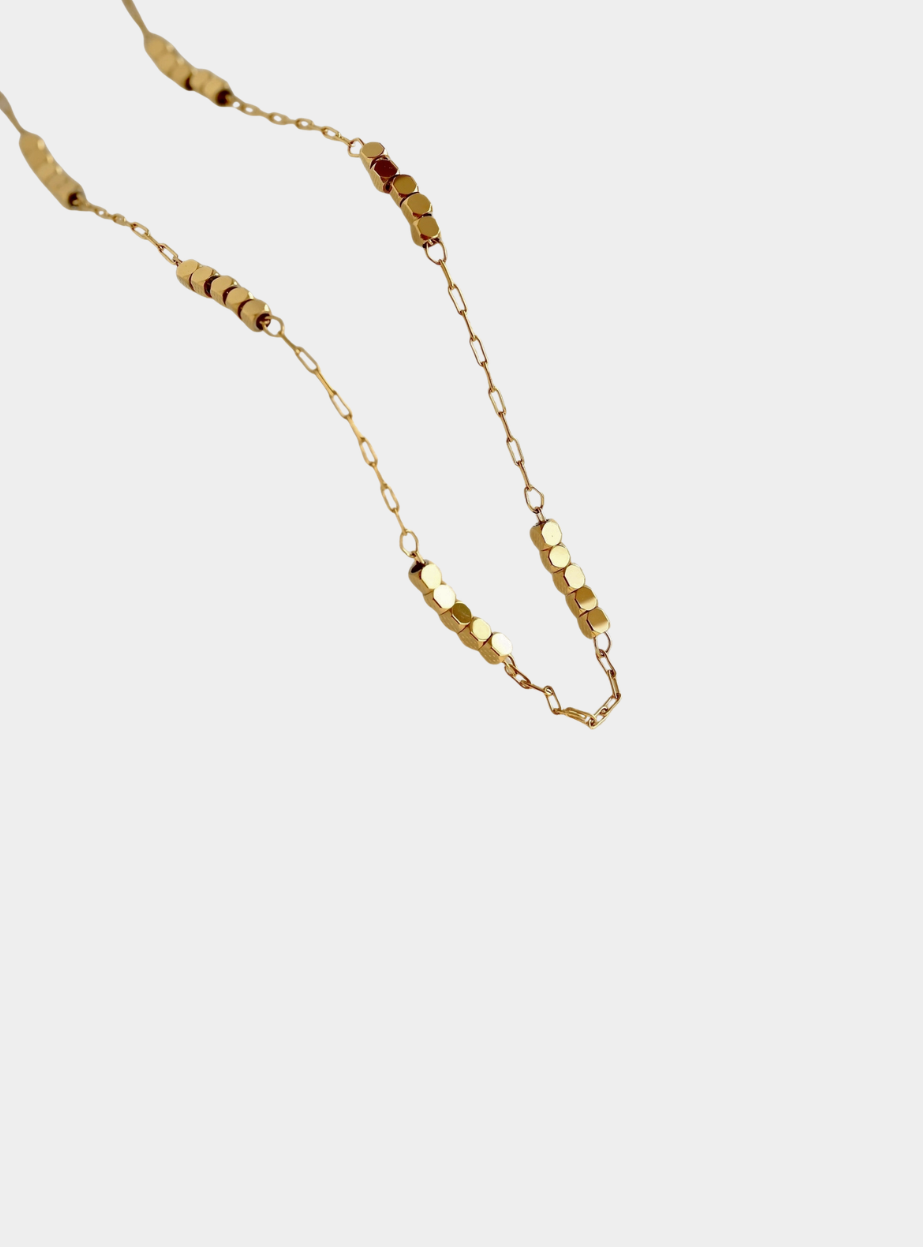 Cube Beaded Chain Necklace - Gold