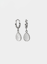 Ivory Drop Huggie Hoop Earrings - Silver