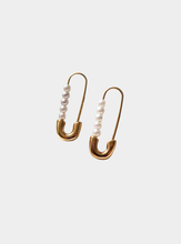 Safety Pin Pearl Earrings - Gold