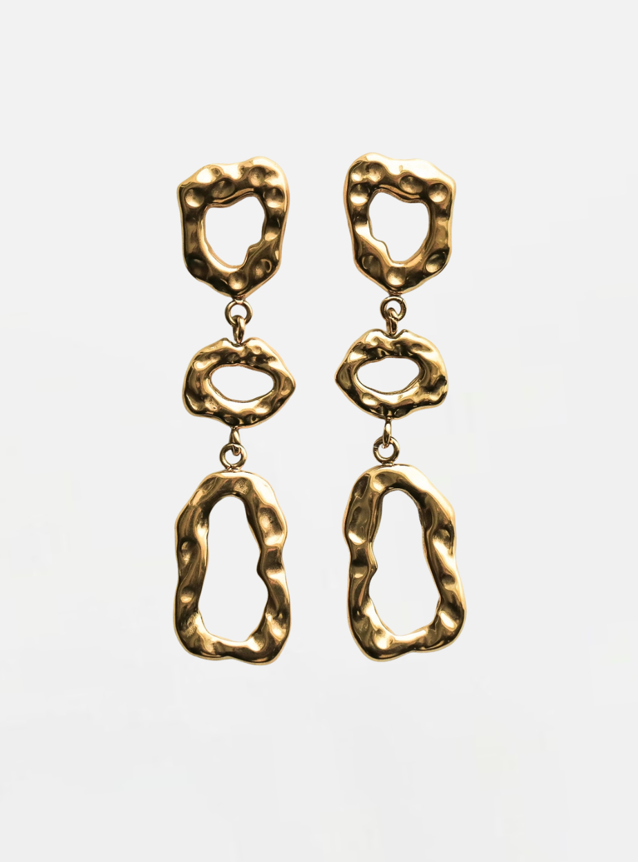 Martho Hammered Drop Earrings - Gold