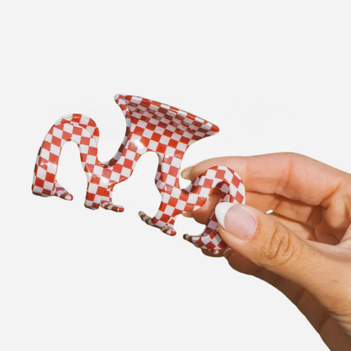 Wavy Checked Claw Clip - Poppy Red