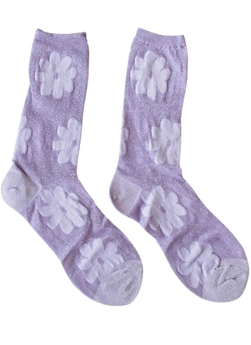 Vintage Glitter Flower Socks - Lilac