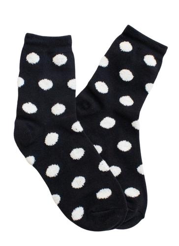 Polka Dots Puff Socks - Black/Cream