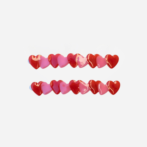 Eco Acetate Heart Hair Pins - Set of 2 - Red/Pink