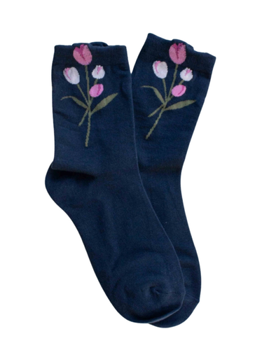 Tulip Bouquet Socks - Navy
