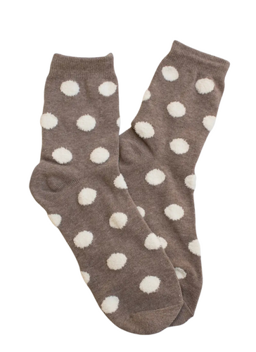 Polka Dots Puff Socks - Mocha/Cream