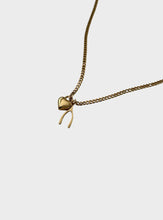Wishbone + Heart Necklace- Gold