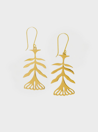 Auggie Botanical Abstract Threader Earrings - Brass