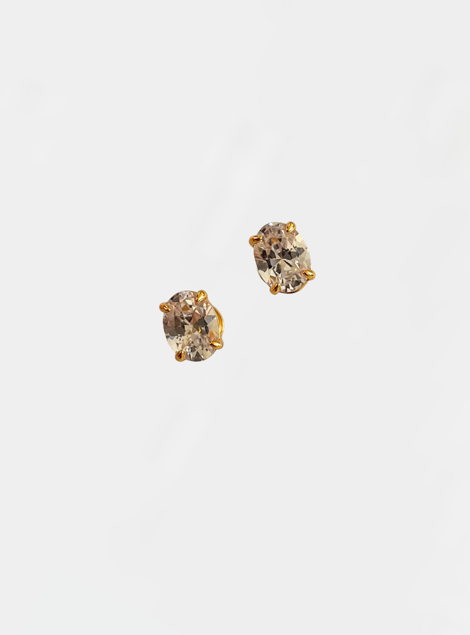 Oval Sparkle Stud Earrings - Gold