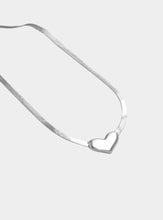 Mini Heart Herringbone Chain Necklace - Silver